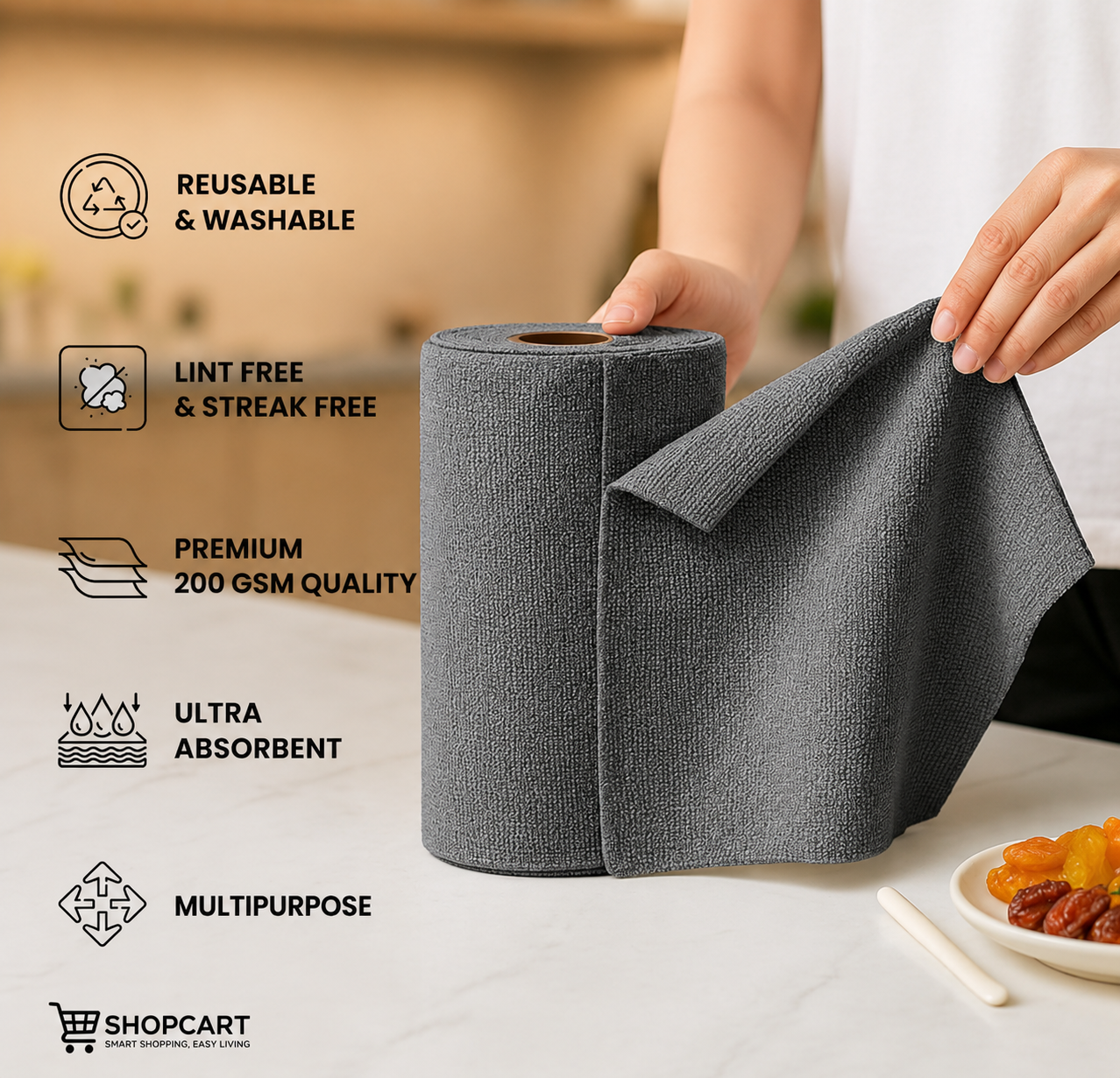 Premium 200 GSM Microfiber Cleaning Cloth Roll – 25 Reusable Sheets