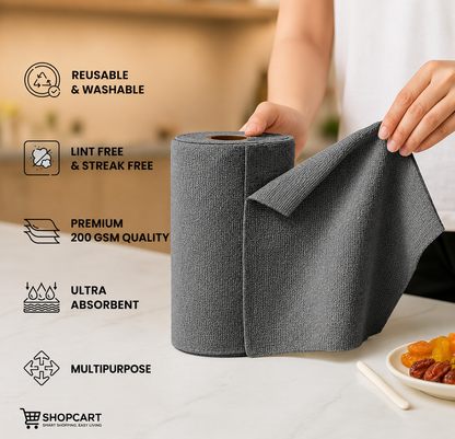 Premium 200 GSM Microfiber Cleaning Cloth Roll – 25 Reusable Sheets