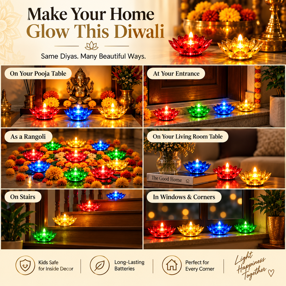 🪔 Diwali Utsav™ LED Reflection Diya ||  Pack of 10 || Get 2 Diye Free