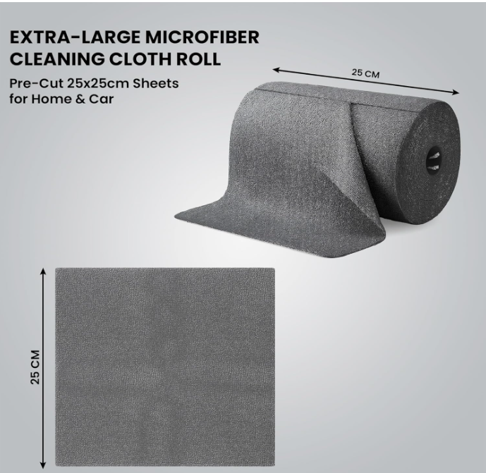 Premium 200 GSM Microfiber Cleaning Cloth Roll – 25 Reusable Sheets